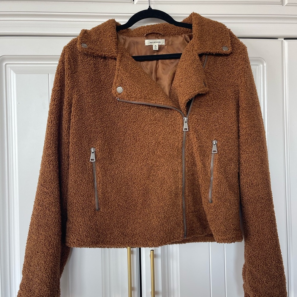 Max Studio Brown Teddy Moto Jacket